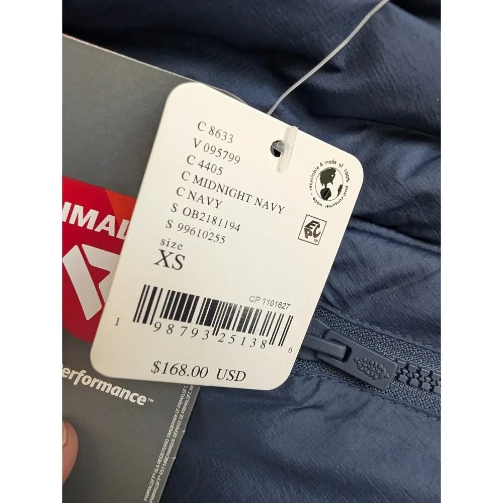 NWT FP Movement Puffer Vest Women XS Navy PrimaLoft Hooded Snap Front Inside Zip